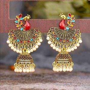 Drop Jhumka Earring Pecock Design